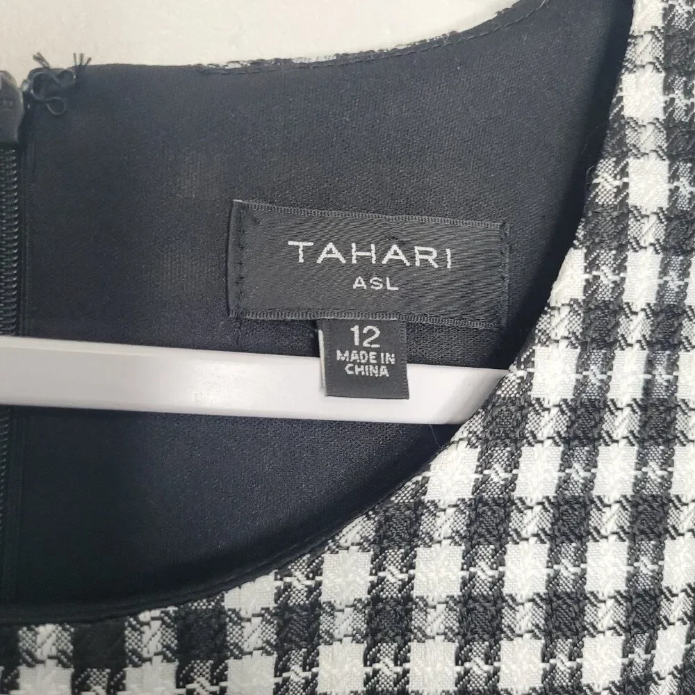 Tahari ASL Black and White Houndstooth Short-Sleeve Sheath Dress Classic 12 NWT - Picture 4 of 7